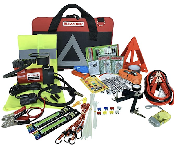 Image of RV accessory Emergency Roadside Kit, including jumper leads, compressor and more.