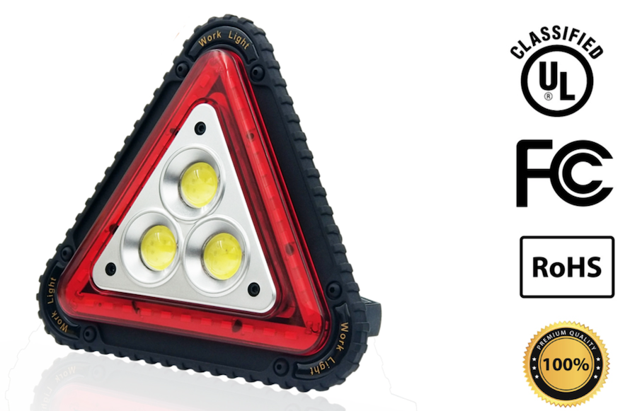 OTYTY Emergency roadside triangle with LED flashing lights and worklight plus it recharges your phone